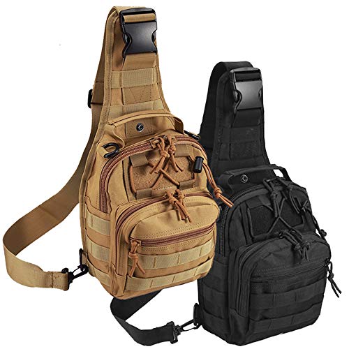 Tactical Shoulder Bag,1000D Outdoor Military Sling Daypack Backpack - color: 2 Pack Tan and Black