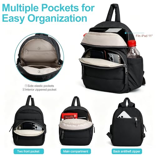 Lightweight Mini Backpack for Women,Taslan Durable Daypack,Casual Travel Backpack with Adjustable Straps for Daily,Travel - color: Black