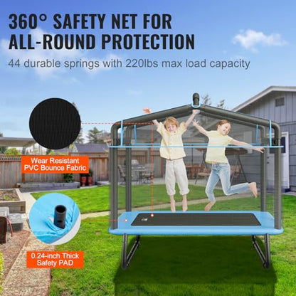 VEVOR 6FT Trampoline 72" Indoor/Outdoor Trampoline, Mini Trampolines with Safety Enclosure Net, Gymnastics Bar, Hammock, Recreational Trampoline Birthday