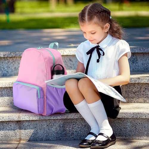 1 Piece Nylon Backpack Kids School Backpack for Toddler Girls Boys Plain Waterproof Preppy Bookbags Travel for Student (Pink and Purple) - color: Pink and Purple