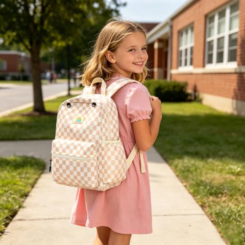 STEAMEDBUN Kids Backpack for Boys Girls 5-8, 15inch Girls Boys Backpacks Kindergarten - color: Brown Checkerboard, size: SMALL-15"H(fit folder)