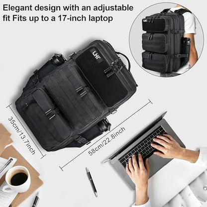 LHI Tactical Military Backpack for Men and Women 25L/35L Army Assault Pack Bag Small Rucksack with Bottle Holder - color: 50l-shoe Compartment(black), size: Large