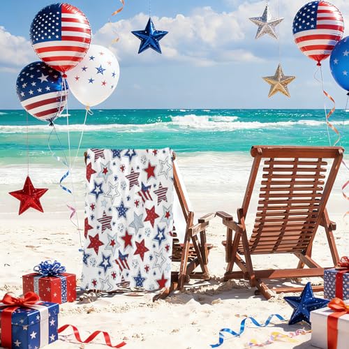 4th of July Stars Beach Towel, Memorial Day Quick Dry Sand Free Absorbent Bath Towel, Independence Day Microfiber Lightweight Towel Pool Travel Camping Gym Swim 30x60 Inch/ 77X153cm - color: Red Blue Stars