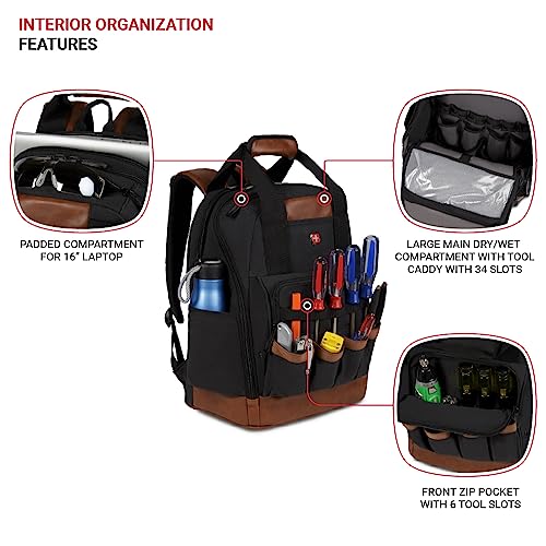 SwissGear Tool Bag Backpack, Fits Up to 15-Inch Laptop, Work Pack, Black/Brown Canvas - color: Black/Brown Canvas, size: Medium