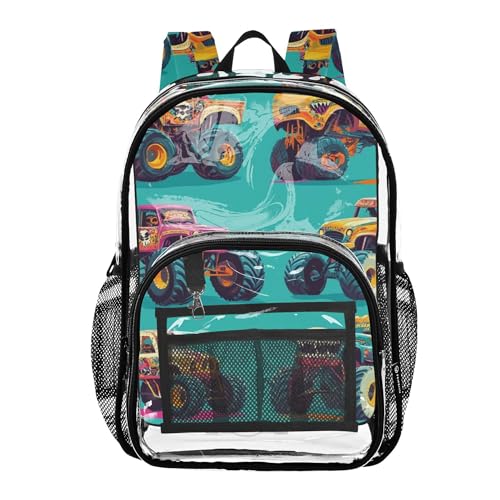 Monster Trucks Green Clear Backpack PVC Transparent Backpack Lightweight Book Bag Capacity Clear Bag for Boys Girls Kids - color: Slate Grey
