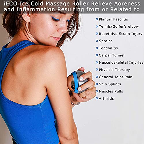 iECO Cold Massage Roller Ball - Ice Roller Ball for Muscles Deep Tissue, Cold & Heat Therapy, Plantar Fasciitis Roller - color: Gray+blue, size: 1 Count (Pack of 1)