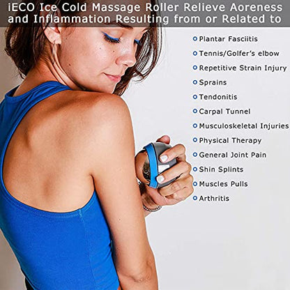 iECO Cold Massage Roller Ball - Ice Roller Ball for Muscles Deep Tissue, Cold & Heat Therapy, Plantar Fasciitis Roller - color: Gray+blue, size: 1 Count (Pack of 1)