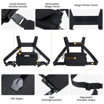 EXCELLENT ELITE SPANKER Tactical Chest Rig Pack EDC Chest Bag Molle Utility Chest Pouch for Outdoor Hunting Workouts Hiking - color: Black