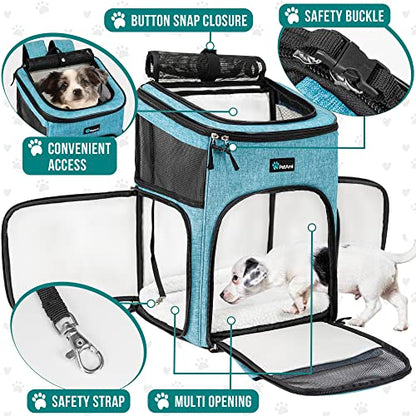 PetAmi Dog Backpack Carrier, Airline Approved 4-Way Entry Cat Backpack Carrier, Ventilated Mesh, Collapsible Pet Carrier for Small Puppy, Kitten, Hiking, Travel Car, Vet, up to 18 lbs, Turquoise - color: Turquoise