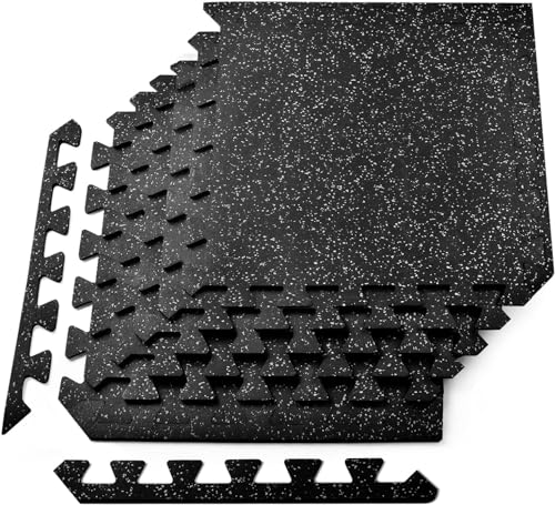 Yes4All Heavy Duty 100% High Density Rubber Floor Tiles Interlocking Mat- 6 Pcs 24 SQFT, Black Grey - color: Gray Dot, style: 24SQFT
