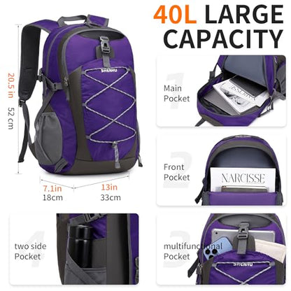 40L Hiking Backpack Lightweight Daypack Waterproof Travel Camping Backpack for Men Women Sport Packable - color: A6-purple