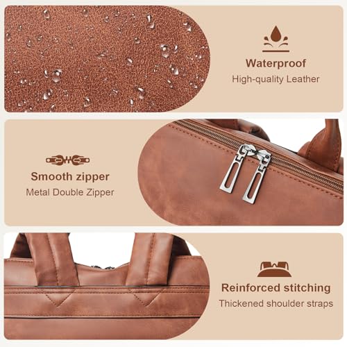 Shrrie Laptop Backpack for Women 15.6 inch,Travel Leather Backpack Purse Nurse Teacher Carry on Backpack Computer Bag,Professional Water-Resistant College Business Work Casual Daypack,Nubuck Brown - color: Nubuck Brown
