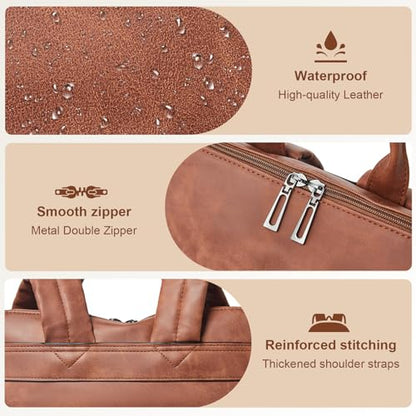 Shrrie Laptop Backpack for Women 15.6 inch,Travel Leather Backpack Purse Nurse Teacher Carry on Backpack Computer Bag,Professional Water-Resistant College Business Work Casual Daypack,Nubuck Brown - color: Nubuck Brown