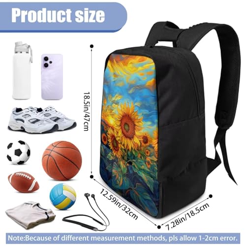 18.5in Basketball Backpack Basketball Bag with Shoe Compartment & Ball Holder, Waterproof Bag for Soccer Volleyball - color: Oil Painting Sunflower Print
