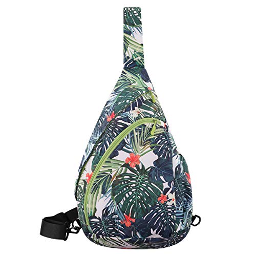 HUA ANGEL Crossbody Sling Bag for Men & Women Lightweight Waterproof Chest Shoulder Bag for Travel Hiking & Everyday Use - color: Green Leaf Print