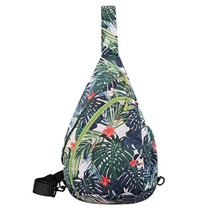 HUA ANGEL Crossbody Sling Bag for Men & Women Lightweight Waterproof Chest Shoulder Bag for Travel Hiking & Everyday Use - color: Green Leaf Print