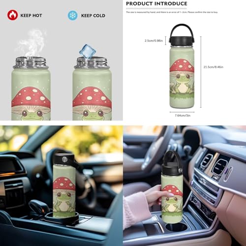 ZOUTAIRONG Green Frog Mushroom Mini Thermos and School Bags for Boys Girls 7-10/10-12/12-16, Casual Backpack with Side Pockets for School Travel - color: Green Frog Mushroom