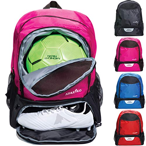 Athletico Youth Soccer Bag - Soccer Backpack & Bags for Basketball, Volleyball & Football | Includes Separate Cleat and Ball Compartment - color: Pink