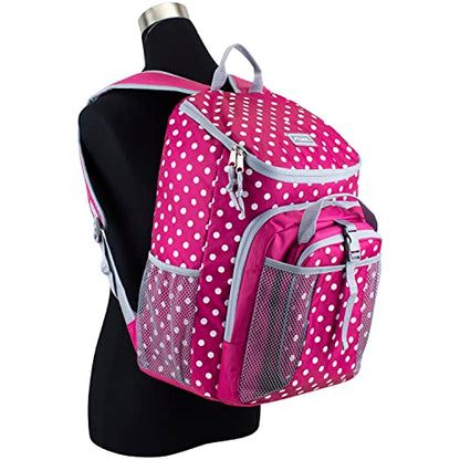 FUEL Lunch Backpack Set Water Resistant Bookbag Bag Soft Reusable Insulated Cooler Lunch Box Thermal Travel Office Lunch Bag, Pink Polka Dots - color: Pink Polka Dots