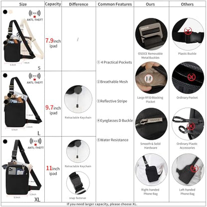 OSOCE Sling Bag, RFID Anti-Theft Lightweight - color: Black - Standard, size: X-Large