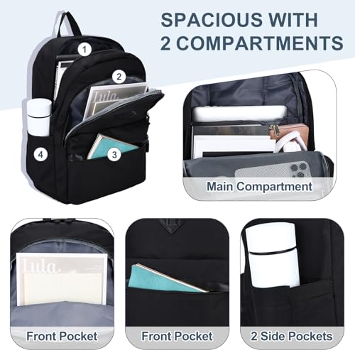 RAVUO Backpack for Men, Water Resistant Black School Backpacks Large Bookbag 15.6inch Laptop Back Pack College Daypack Schoolbag for Teen Boys Girls - color: Black