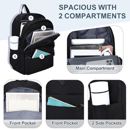 RAVUO Backpack for Men, Water Resistant Black School Backpacks Large Bookbag 15.6inch Laptop Back Pack College Daypack Schoolbag for Teen Boys Girls - color: Black