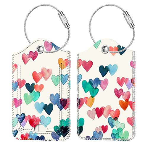 Fintie Luggage Tags, Privacy Cover ID Label with Stainless Steel Loop and Address Card for Travel Bag Suitcase - Raining Hearts (2 Piece) - color: Raining Hearts