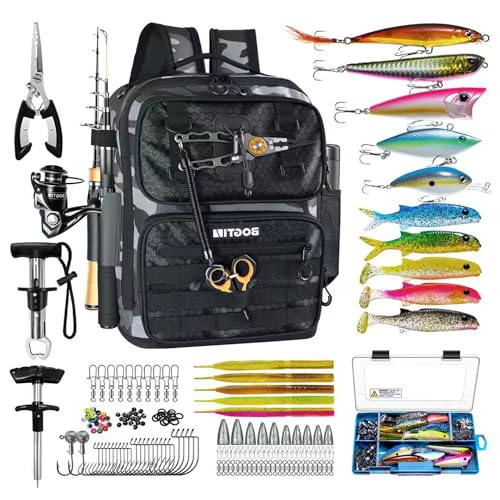 Fishing Backpack with Tackle Boxes and Rod Holders, Fishing Bag with Fishing Lure Kit Water-resistant Sling Tackle Bag Store Gear and Equipment, Bait Gifts for Men Woman Anglers-Grey Backpack - color: Grey