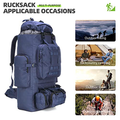 King'sGuard 100L Camping Hiking Backpack Molle Rucksack Military Camping Backpacking Daypack - color: Blue