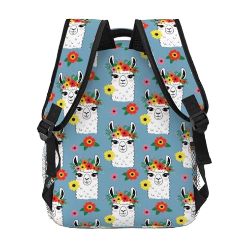 Stylish Travel Backpack Alpaca Llama Flower, Commuter Daypack with Laptop Compartment for Work, Trips and Gym - color: Pattern (697)