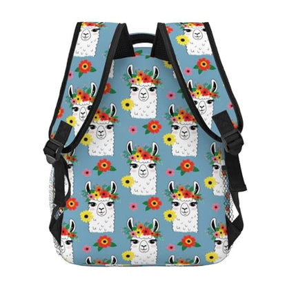 Stylish Travel Backpack Alpaca Llama Flower, Commuter Daypack with Laptop Compartment for Work, Trips and Gym - color: Pattern (697)