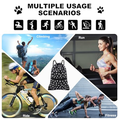 HOLYLUCK Drawstring Backpack Bag Sport Gym Sackpack - color: Black Background White Dog Paw Prin