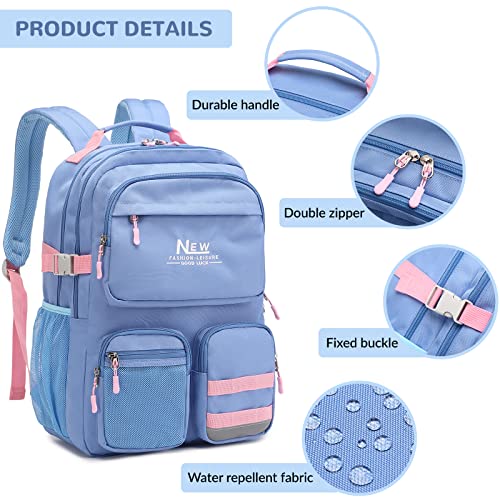 Water Resistant Backpack for Teen Girls Boys Students, Casual Multi Pockets Daypack with 15.6 inch Laptop pocket for Travel School College (Grey) - color: Grey With Embroidery