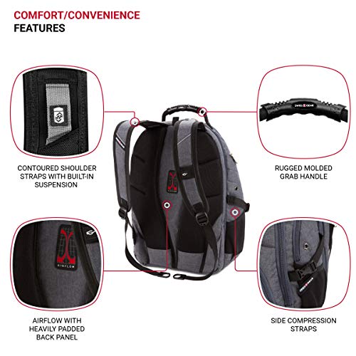 SwissGear 5977 ScanSmart TSA Friendly Laptop Backpack, Fits Most 17 Inch Laptops and Tablets, Ideal for Work, Travel, School, College, and Commuting, Grey