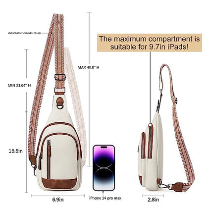 CLUCI Crossbody Bags for Women Men,Leather Sling Bag Cross Body Backpack for Woman Gifts for Women Birthday Unique - color: 0-0 Beige With Brown