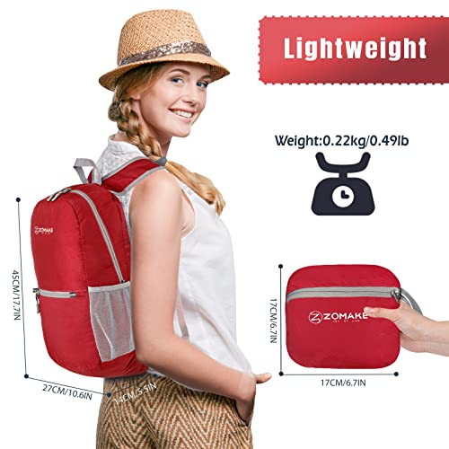 ZOMAKE Ultra Lightweight Hiking Backpack 20L, Packable Small Backpacks Water Resistant Daypack for Women Men(Bright Red) - color: Bright Red