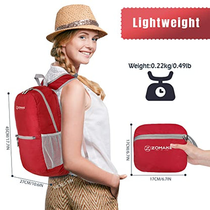 ZOMAKE Ultra Lightweight Hiking Backpack 20L, Packable Small Backpacks Water Resistant Daypack for Women Men(Bright Red) - color: Bright Red