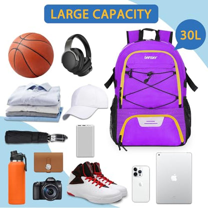 DAFISKY Basketball Backpack Sports Bag | Basketball Bag with Shoe Compartment and Ball Holder, 30L Large gym bag for boys girls - color: purple
