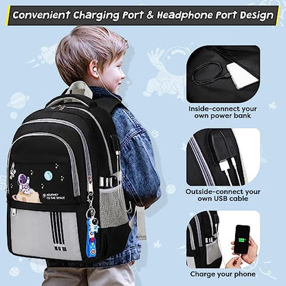 ACESAK Backpack for Boys - Boy Backpack Schoolbag for Boys Kids Teens Girls Elementary Middle School Bags, Waterproof Lightweight Kids Bookbag Backpacks Casual Daypack with Lunch Bag Set - color: Grey