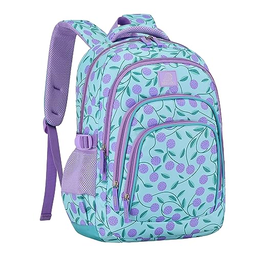 MYGOO Girls School Backpack Archibald Berry Purple Bookbag for Elementary Middle School Ages 5-12, 17 inch Large Capacity 24L Kids Student Travel Bags - color: Archibald Berry Purple