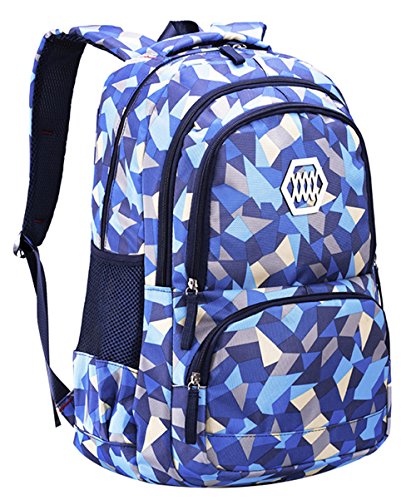 JiaYou Girl Geometric Printed Primary Junior High University School Bag Bookbag Backpack(2# Blue,19 L) - color: 2# Blue, size: 19 L