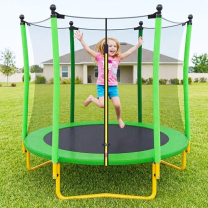 5 FT Kids Trampoline with Safety Enclosure Net, Indoor Outdoor Toddler Trampoline with U-Shaped Legs & Foam Poles, Mini Trampoline for Kids - color: Green