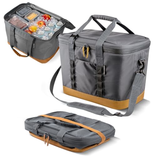 CleverMade Pacifica Collapsible Cooler Bag – Large Portable Cooler Bag for Travel, Foldable Insulated Cooler for Beach, Picnic & Tailgating, Holds Up to 50 Cans, Leakproof Soft Carry Cooler - Gray - color: Charcoal Gray, size: Large