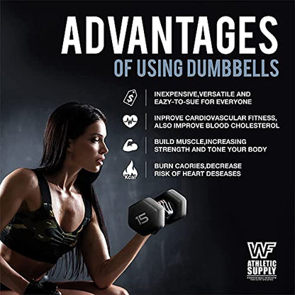 WF Athletic Supply Black Neoprene Dumbbell Set, Non-Slip & Hex Shape, Great for Muscle Toning, Strength Building & Weight Loss; Sizes, Dumbbells Only & w/Rack Options Available - color: a. 32 LB Dumbbells ONLY