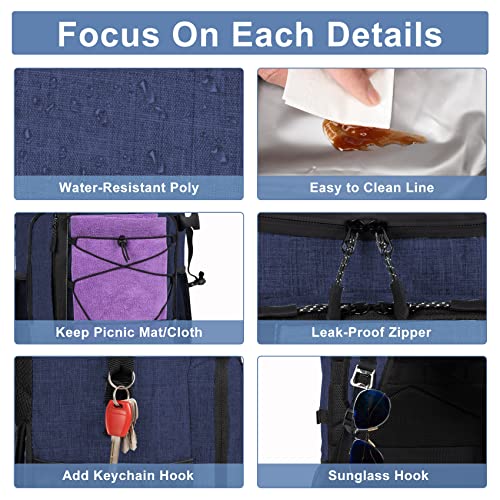 HXLGMD Backpack Coolers Insulated Leak Proof 30 Cans, Soft Sided Insulated Cooler Bags Ice Chest Backpack for Beach Travel Camping, with Reusable Ice Packs - color: Navy Blue