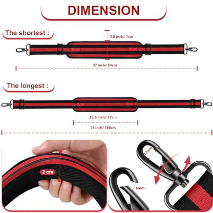 ZINZ 74" Shoulder Strap with Fixed Pad and Dual Balanced Buckles，Black-Red-Black Stripe - color: Black-red-black Stripe