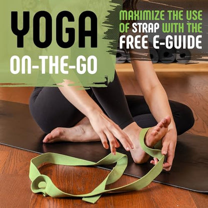 Gradient Fitness Yoga Strap, Friction-Less Easy-Feed Buckle, Super Soft Cotton/Polyester Blend Webbing, Free eGuide. (8 Feet) - color: Green