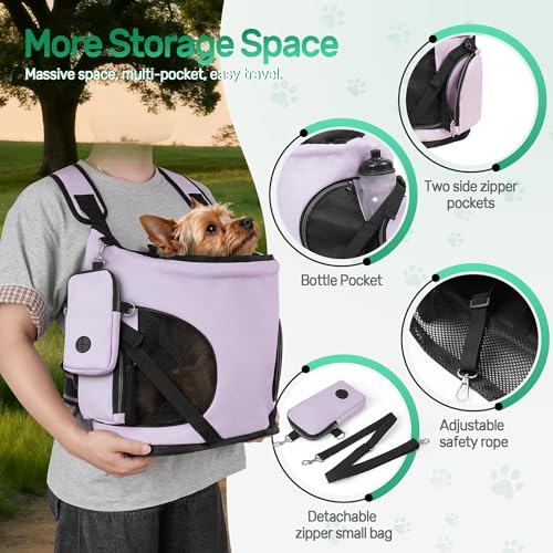 YUDODO Dog Front Backpack Carrier 7-15 lbs, Soft Breathable Pet Front Facing Carrier with Adjustable Straps, Multi-Pocket Design, for Small Dogs & Cats (with Detachable Sling Pouch - Purple) - color: Purple(Fits 7-15 lbs)