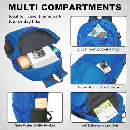 HOLYLUCK 20L Lightweight Packable Hiking Daypack Foldable Backpack for Men Women Small Travel Outdoor Foldable Shoulder Bag-blue - color: Blue