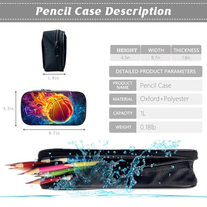 Basketball Backpack Kids Sports Bookbag 16inch Schoolbag With Lunch Box Bag And Pencil Case Set For Boys Girls - color: Basketball